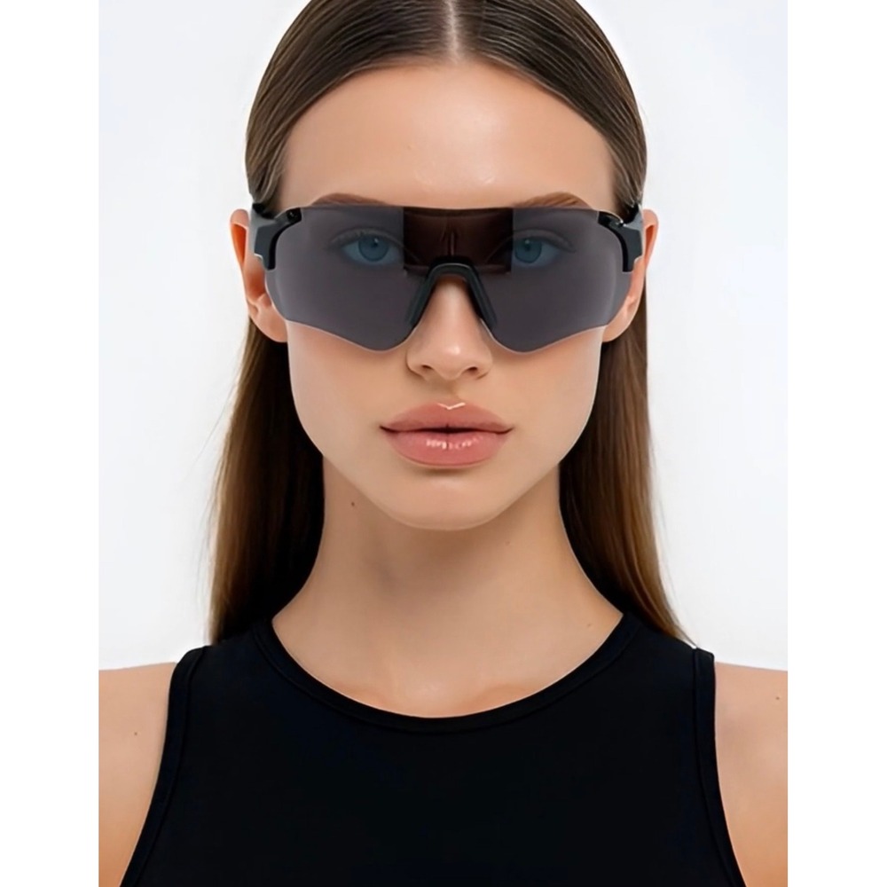 Women Black Shield Wrap Sunglasses Sporty Rimless Performance Eyewear Tech Gafas - Picture 9 of 11
